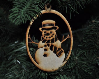 雪だるまのオーナメント - 木製オーナメント クリスマスギフト 米国製カスタム彫刻木製ギフト