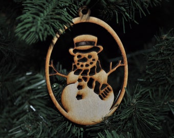 Snowman Ornament - Wood Ornament Christmas Gift US Custom Carved Wooden Gift