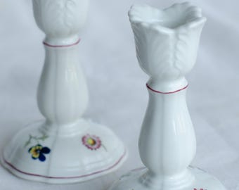 2er Set Villeroy & Boch Petite Fleur Kerzenständer • Vintage Kerzenhalter Set aus Porzellan