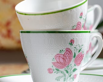 Ensemble tasse et soucoupe Wiinblad Bjorn Rosenthal | tasses à thé allemandes vintage en porcelaine | Vaisselle florale romantique