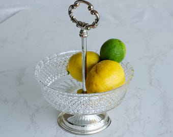 WMF Crystal Bowl Stand | Vintage German Crystal Candy Dish with Silver Handle