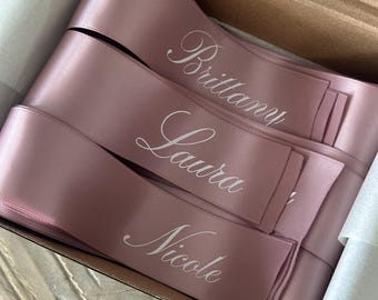 Personalized Satin Wedding Ribbons, Custom Name Chair Decor, Monogrammed Bridal Seating