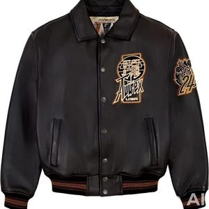 Men's Avirex Twin Dragon Black Authentic Cowhide Leather Bomber Jacket -  Handmade American Flight Icon Jacket