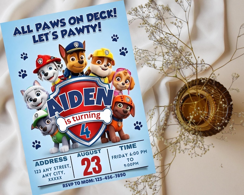 Editable Paw-ty Birthday Invitation Template, Kids Party Invitation, Puppy Patrol Pup Boys & Girls Bday, Digital Download
Editable Paw-ty Birthday Invitation Template, Kids Party Invitation, Puppy Patrol Pup Boys & Girls Bday, Digital Download
Editable Paw-ty Birthday Invitation Template, Kids Party Invitation, Puppy Patrol Pup Boys & Girls Bday, Instant Download