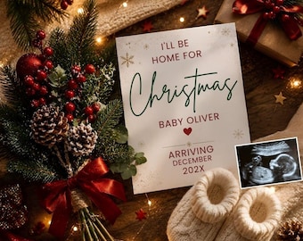 Christmas Pregnancy Announcement December Due Date, Canva Template, Editable December Reveal, (Digital Download)