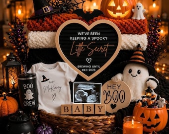 Halloween Pregnancy Announcement Digital, Spooky Baby Reveal, Editable Canva Template, October Baby Announcement for Social Media, Canva