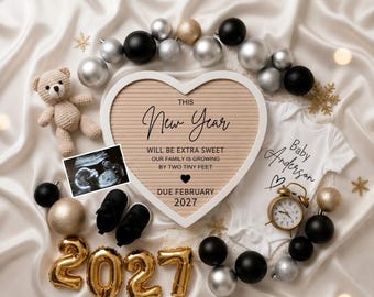 New Year 2027 Pregnancy Announcement Template, January Pregnancy Reveal Editable Canva, January Baby Reveal, New Years Social Media, canva