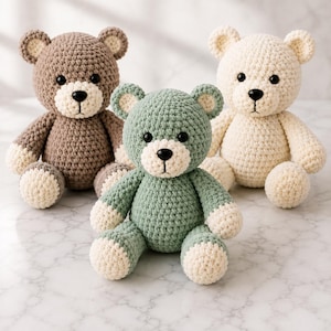Sömnig nallebjörn virkmönster PDF, mini nallebjörn virkmönster, brun nallebjörn, virkad nallebjörn, amigurumi plysch