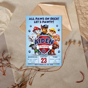 Editable Paw-ty Birthday Invitation Template, Kids Party Invitation, Puppy Patrol Pup Boys & Girls Bday, Digital Download
Editable Paw-ty Birthday Invitation Template, Kids Party Invitation, Puppy Patrol Pup Boys & Girls Bday, Digital Download
Editable Paw-ty Birthday Invitation Template, Kids Party Invitation, Puppy Patrol Pup Boys & Girls Bday, Instant Download