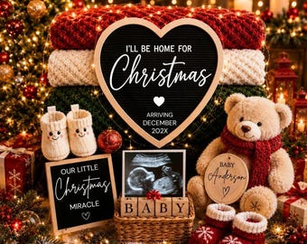 Christmas Baby Announcement, Editable December Reveal, Gender Neutral, Editable Template, Canva  (Digital Download)