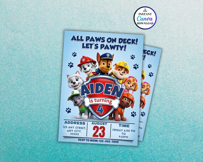 Editable Paw-ty Birthday Invitation Template, Kids Party Invitation, Puppy Patrol Pup Boys & Girls Bday, Digital Download
Editable Paw-ty Birthday Invitation Template, Kids Party Invitation, Puppy Patrol Pup Boys & Girls Bday, Digital Download
Editable Paw-ty Birthday Invitation Template, Kids Party Invitation, Puppy Patrol Pup Boys & Girls Bday, Instant Download