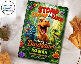 Editable Dinosaur Invitation, DInosaur Birthday Party Invitation, Dinosaur World Invite, T-Rex Party Invite, Jurassic 1st 3rd 5th Birthday