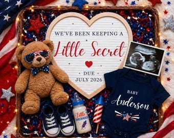 4th of July Pregnancy Announcement Digital, Social Media Baby Reveal, Red, White & Due, American Firecracker, Canva Template