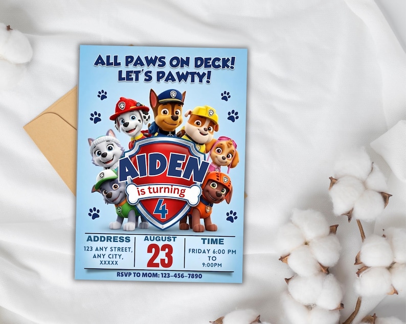 Editable Paw-ty Birthday Invitation Template, Kids Party Invitation, Puppy Patrol Pup Boys & Girls Bday, Digital Download
Editable Paw-ty Birthday Invitation Template, Kids Party Invitation, Puppy Patrol Pup Boys & Girls Bday, Digital Download
Editable Paw-ty Birthday Invitation Template, Kids Party Invitation, Puppy Patrol Pup Boys & Girls Bday, Instant Download