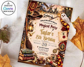 Wizards Witches Birthday Invitation, Magical School Wizardry Birthday Party Invitation, Editable Invite Printable Template Digital MWW014