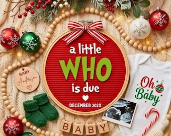 Christmas Baby Announcement Digital, December Reveal Template, Christmas Theme, Editable Template, Digital Download