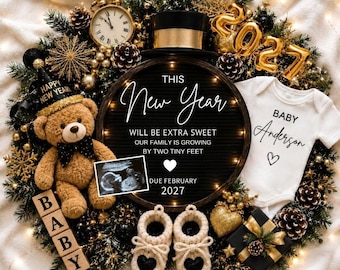 New Year 2027 Pregnancy Announcement Template, January Pregnancy Reveal Editable Canva, January Baby Reveal, New Years Social Media, canva