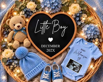 Baby Boy Pregnancy Announcement Digital Template, Editable Boy Gender Reveal, Its a Boy Little Brother, Social Media Announcement Template