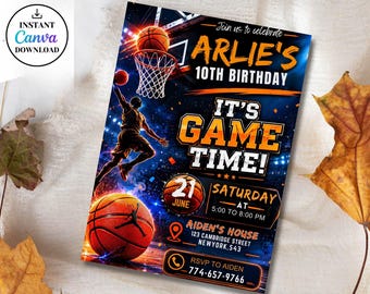Basketball birthday Invitation, Boys Girls Basketball Invite, sport birthday invite, Kids Birthday Party, Canva Editable