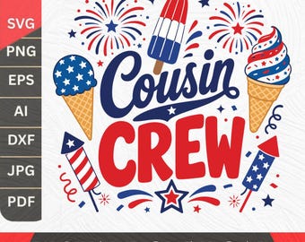 Cousin Crew Red White Chaos PNG, America 250, 4th July Sublimation Design (Digital Download)