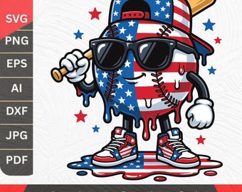 Baseball Drip Ice Cream SVG PNG, Boys 4th of July USA Flag Design svg, American Independence Day Shirt svg, Patriotic Baseball Graphic svg