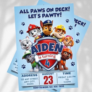 Editable Paw-ty Birthday Invitation Template, Kids Party Invitation, Puppy Patrol Pup Boys & Girls Bday, Digital Download
Editable Paw-ty Birthday Invitation Template, Kids Party Invitation, Puppy Patrol Pup Boys & Girls Bday, Digital Download
Editable Paw-ty Birthday Invitation Template, Kids Party Invitation, Puppy Patrol Pup Boys & Girls Bday, Instant Download