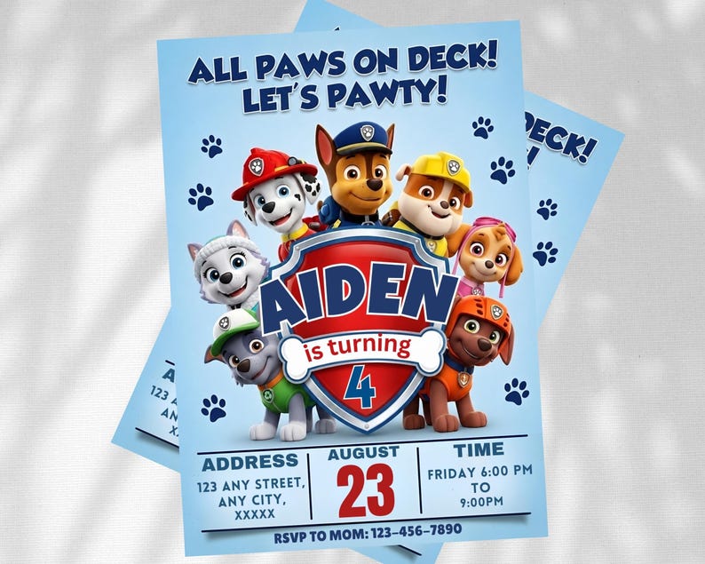 Editable Paw-ty Birthday Invitation Template, Kids Party Invitation, Puppy Patrol Pup Boys & Girls Bday, Digital Download
Editable Paw-ty Birthday Invitation Template, Kids Party Invitation, Puppy Patrol Pup Boys & Girls Bday, Digital Download
Editable Paw-ty Birthday Invitation Template, Kids Party Invitation, Puppy Patrol Pup Boys & Girls Bday, Instant Download