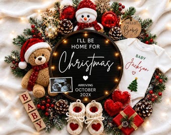 Christmas Pregnancy Announcement December Due Date, Canva Template, Editable December Reveal, (Digital Download)