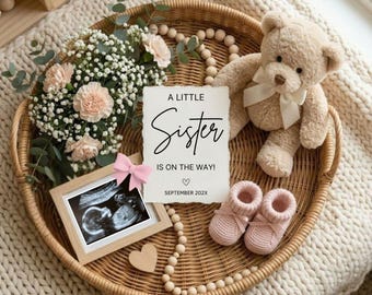 Editable Little Sister Pregnancy Announcement Template, Pink Floral Announcement Social Media Reveal (Digital Download)