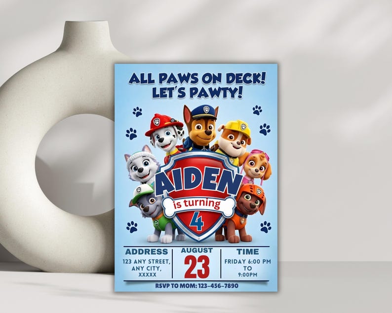 Editable Paw-ty Birthday Invitation Template, Kids Party Invitation, Puppy Patrol Pup Boys & Girls Bday, Digital Download
Editable Paw-ty Birthday Invitation Template, Kids Party Invitation, Puppy Patrol Pup Boys & Girls Bday, Digital Download
Editable Paw-ty Birthday Invitation Template, Kids Party Invitation, Puppy Patrol Pup Boys & Girls Bday, Instant Download