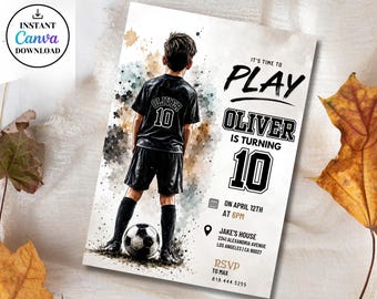 Editable Soccer Birthday Invitation, Football Party Evite Canva Template, Kids Soccer Invite, 5x7 Canva Template (Digital Download)