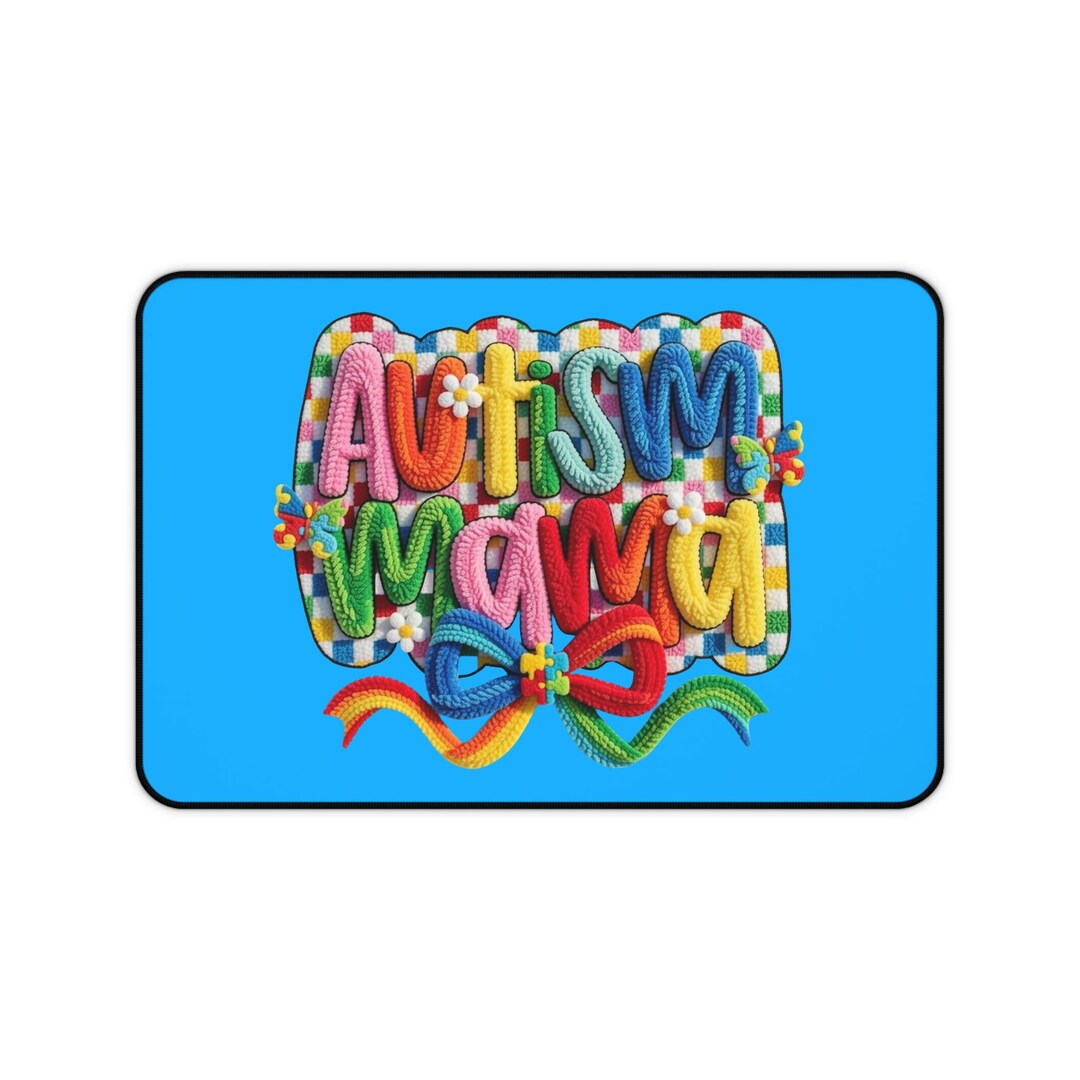 Autism Mama Desk Mat, Inspirational Colorful Puzzle Ribbon Mouse Pad ...