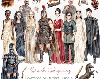 Ensemble d'images clipart aquarelle de l'Odyssée, mythologie grecque (PNG) (Téléchargement numérique)