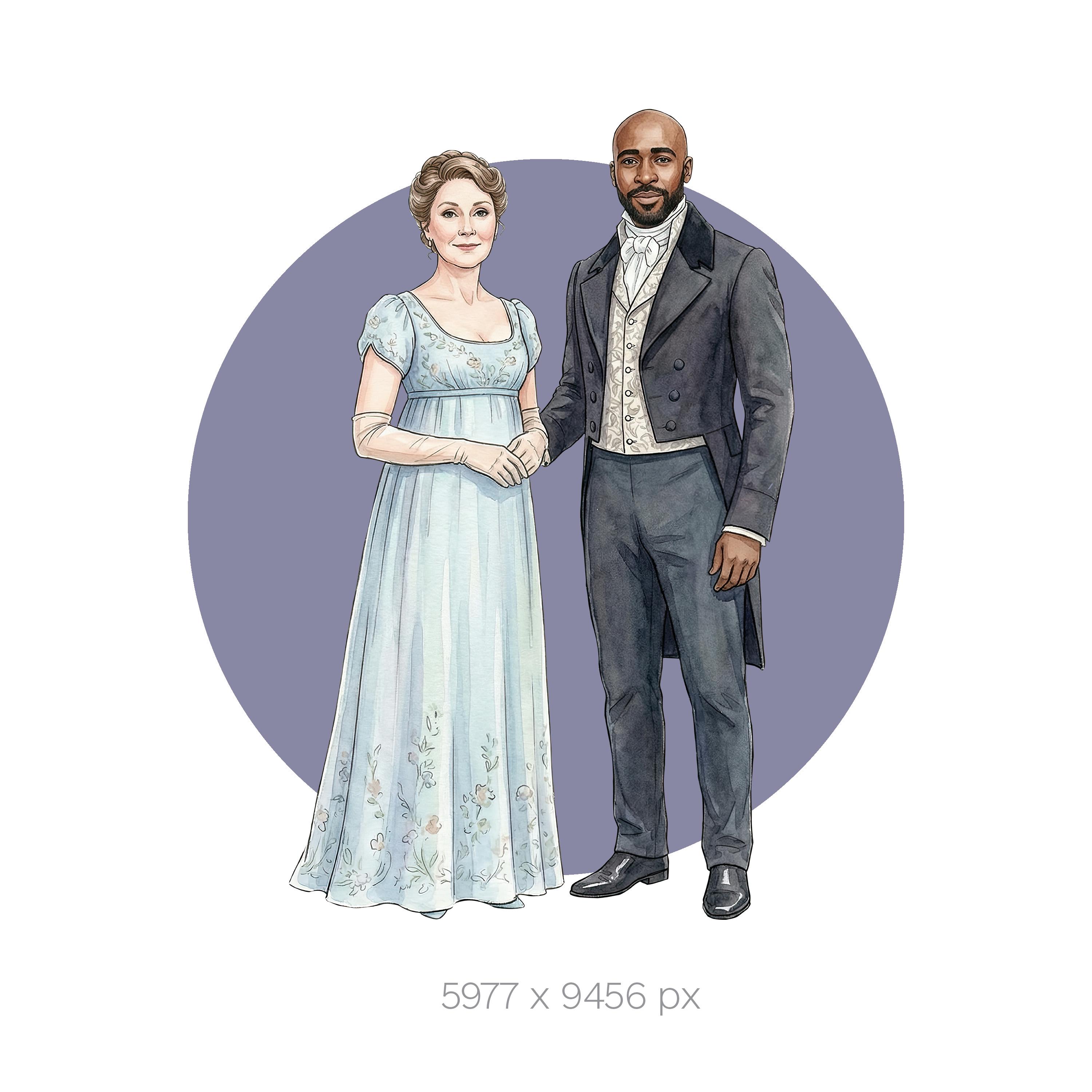 Regency Characters Clipart, Regency Watercolor Wedding PNG for Stickers ...