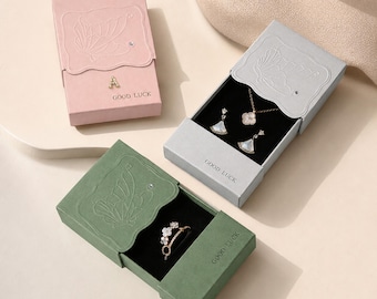 Custom Initial Jewelry Box with Velvet Interior, Butterfly Embossed Gift Box for Earrings or Necklace