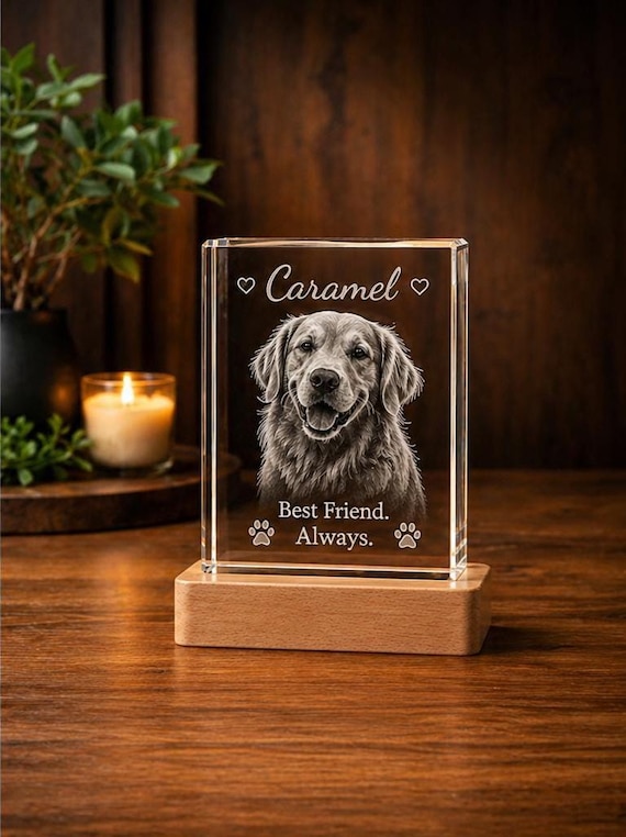 Custom 3D Crystal Dog Cat Pet Picture, Laser Engraved Personalized Memorial