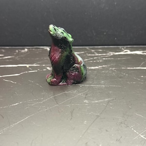 Ruby Zoisite Howling Wolf Carving – Hand-Carved Natural Crystal Wolf Figurine 1.6oz