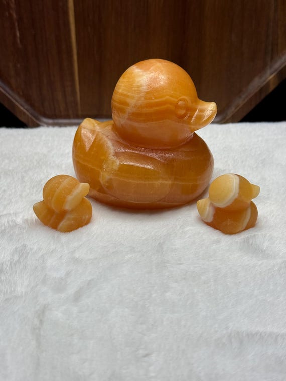 Yellow Calcite Mother Duck and Ducklings – Joy & Nurturing Crystal Set 1lb 1oz