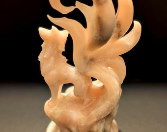 Pink Opal Nine-Tailed Fox Carving | Mythical Huli Jing Crystal Totem 5.3 oz | 4" x 2" x 1.6"