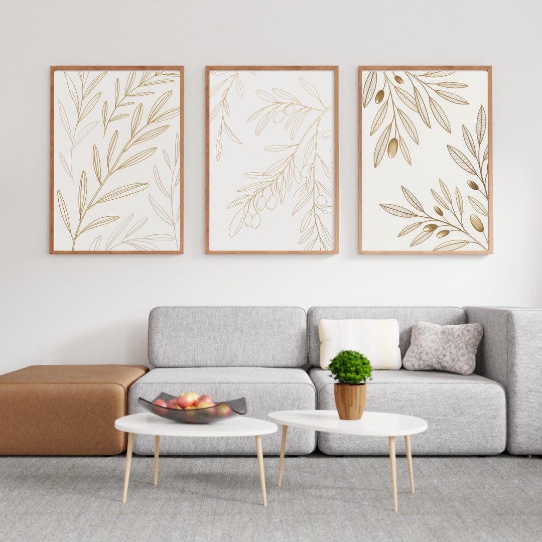 Olive Branch Wall Art Set of 3 Printable Prints, Minimalist Botanical ...