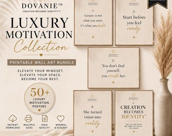 Luxury Motivation Wall Art Bundle | 50+ Printable Quote Posters | Neutral Beige Office Decor | Entrepreneur Mindset Prints| Digital Download
