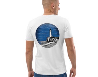 Camiseta de los Acantilados Blancos de Dover, Camiseta del Faro de la Costa de Inglaterra, Camiseta con Gráfico de Viaje por el Reino Unido, Regalo de Algodón Orgánico para Él