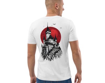 Camiseta con el horizonte de Transilvania, camiseta con estampado de castillo gótico, camiseta de vampiros de Rumania, regalo de Halloween de algodón orgánico