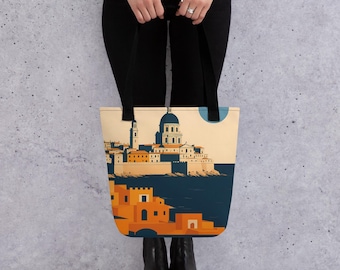 Bolso de mano de La Valeta, Malta, bolso de lona con mapa de la ciudad, regalo de viaje por el Mediterráneo, recuerdo de verano de Malta
