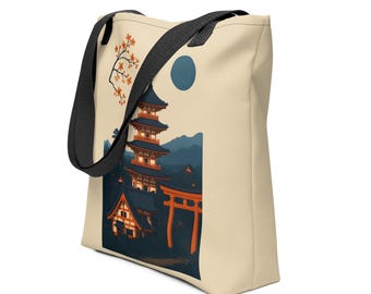 Bolso de mano Kyoto Sakura, bolso de lona con estampado de flores de cerezo japonesas, estampado artístico floral, regalo minimalista de viaje para primavera