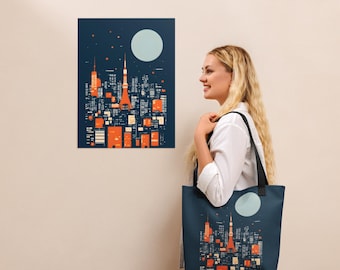 Bolso de mano con el horizonte de Tokio, estampado minimalista de la ciudad japonesa, regalo de arquitectura urbana, recuerdo de viaje a Japón