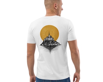 Camiseta de hombre Mont Saint-Michel / Camiseta con diseño arquitectónico emblemático de Francia / Camiseta larga de algodón 100% orgánico con estampado medieval francés / Regalo para él