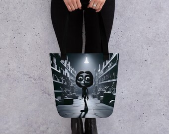 Bolso de mano con diseño de muñeca espeluznante, bolso de lona de terror inquietante, estampado gótico estilo Coraline, regalo de Halloween con estética oscura