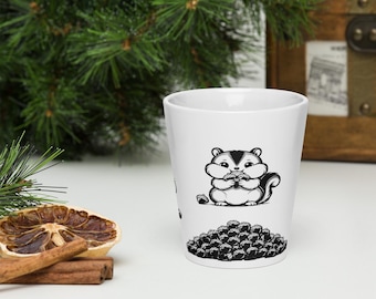 Taza de café con leche con ardilla, taza minimalista en blanco y negro, regalo de animales del bosque escandinavo, taza con ilustración moderna de bellota.