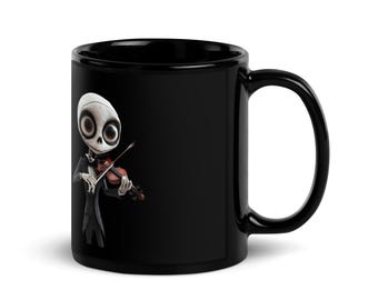 Taza con violín esqueleto, taza de café de músico gótico, taza de cerámica estilo Dark Academia, regalo de Halloween